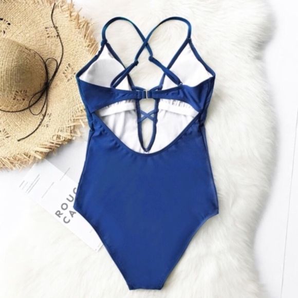 Cupshe Royal Blue Plunging Neckline Lace Trim - Picture 4 of 7